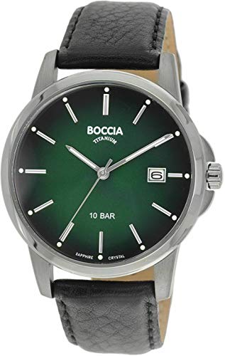 Boccia Herren Analog Quarz Uhr mit Leder Armband 3633-02