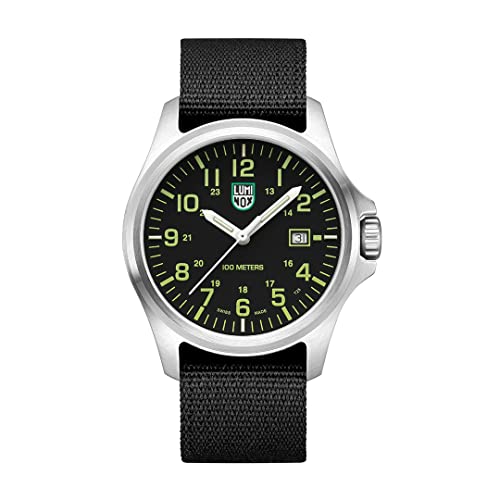 Luminox - G Kollektion Patagonia Steel - Herren Uhr - Aus der Schweiz 43mm - X2.2517 - Taucheruhr mit Datumsanzeige Edelstahl-Gehäuse schwarzes Armband/Zifferblatt grüne Ziffern - 100m Wasserdicht