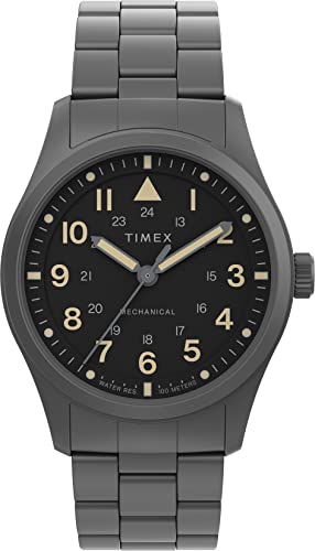 Timex Men's Expedition North Field Post Mechanical 38mm Watch – Black Dial Stainless Steel Case with Black Stainless Steel Bracelet
